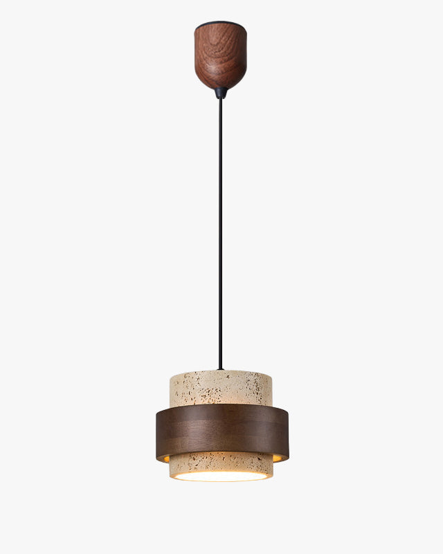 WOMO Travertine Wood Drum Pendant Light - WM3108 — product view 2