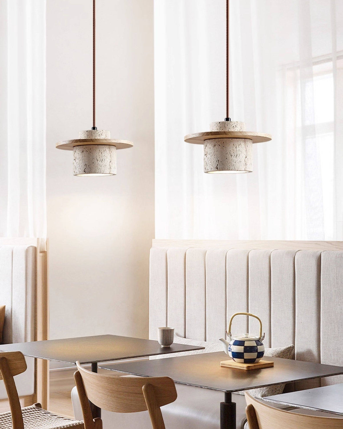 WOMO Travertine Wood Cylinder Pendant Light-WM3116 — product view 5