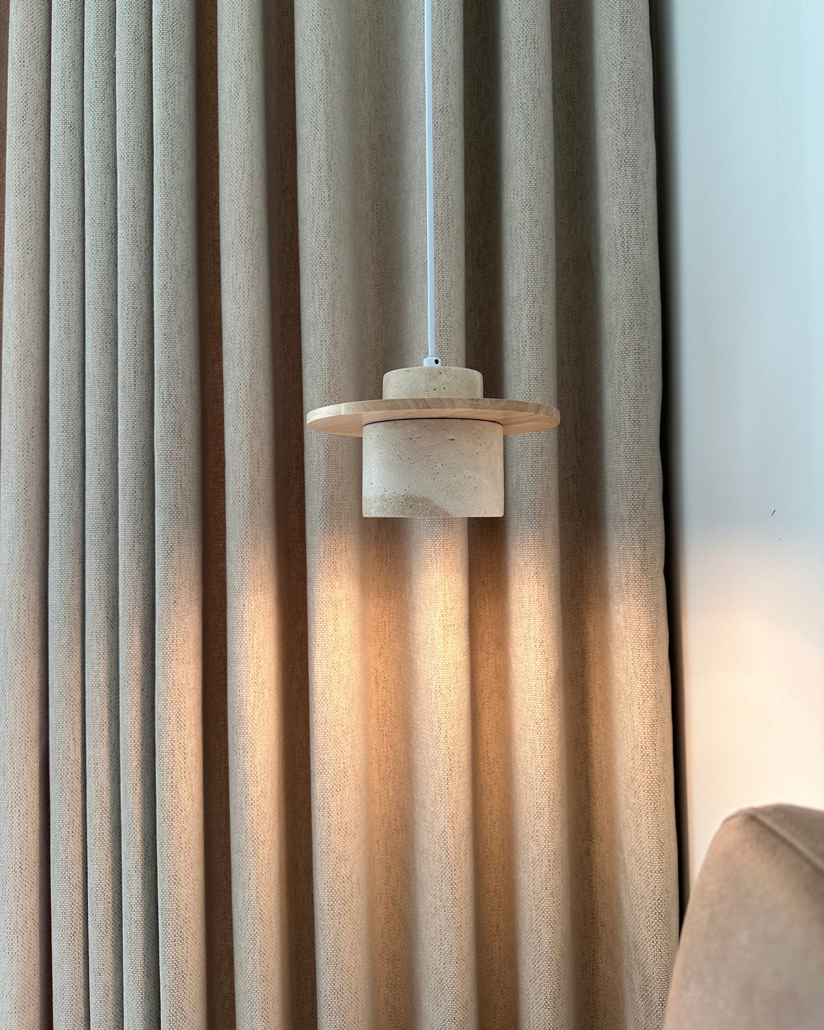 WOMO Travertine Wood Cylinder Pendant Light-WM3116 — product view 6
