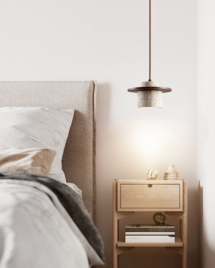 WOMO Travertine Wood Cylinder Pendant Light-WM3116 — product view 3