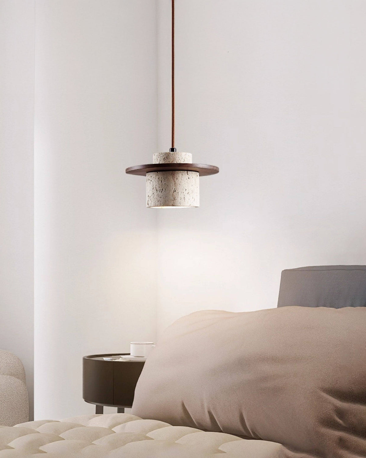 WOMO Travertine Wood Cylinder Pendant Light-WM3116 — product view 4