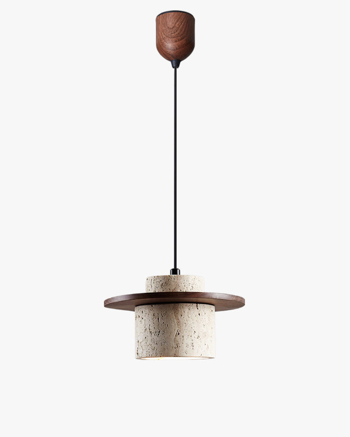 WOMO Travertine Wood Cylinder Pendant Light-WM3116 — product view 1