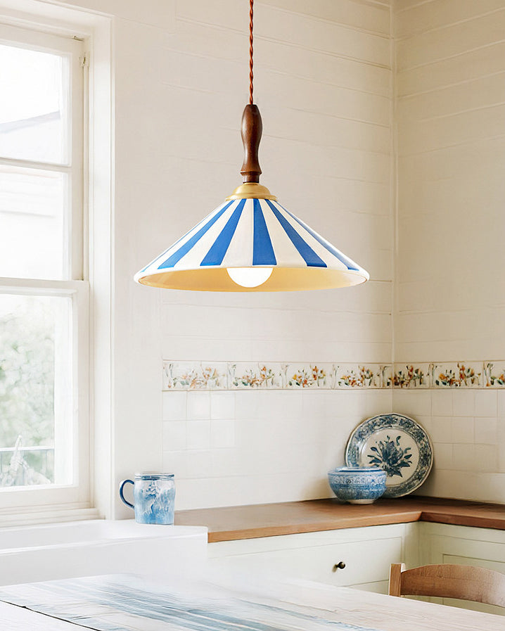 WOMO Striped Ceramic Cone Pendant Light-WM3170 — product view 3