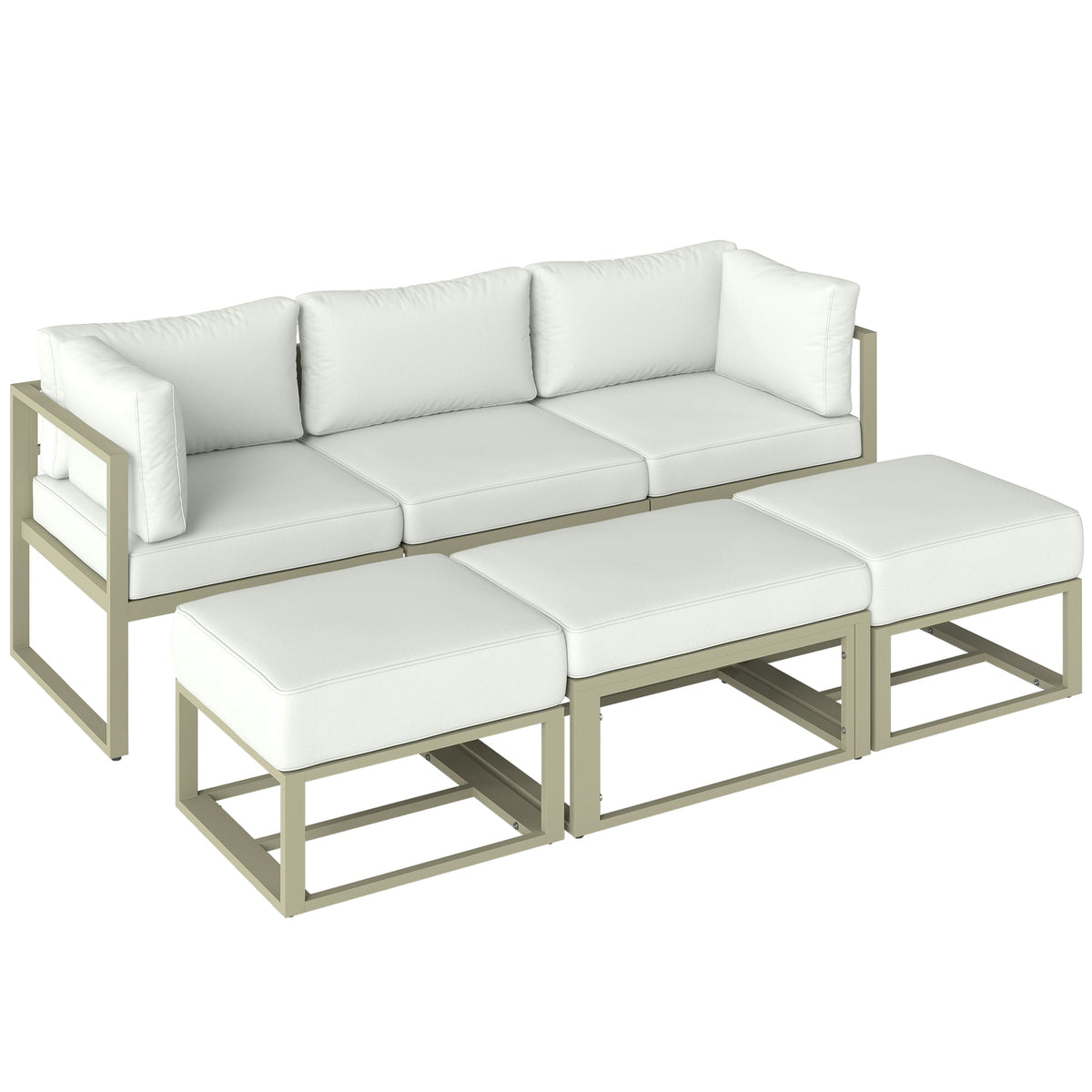 6 Piece Garden Daybed Set with Coffee Table and Footstool, Cream White — product view 1
