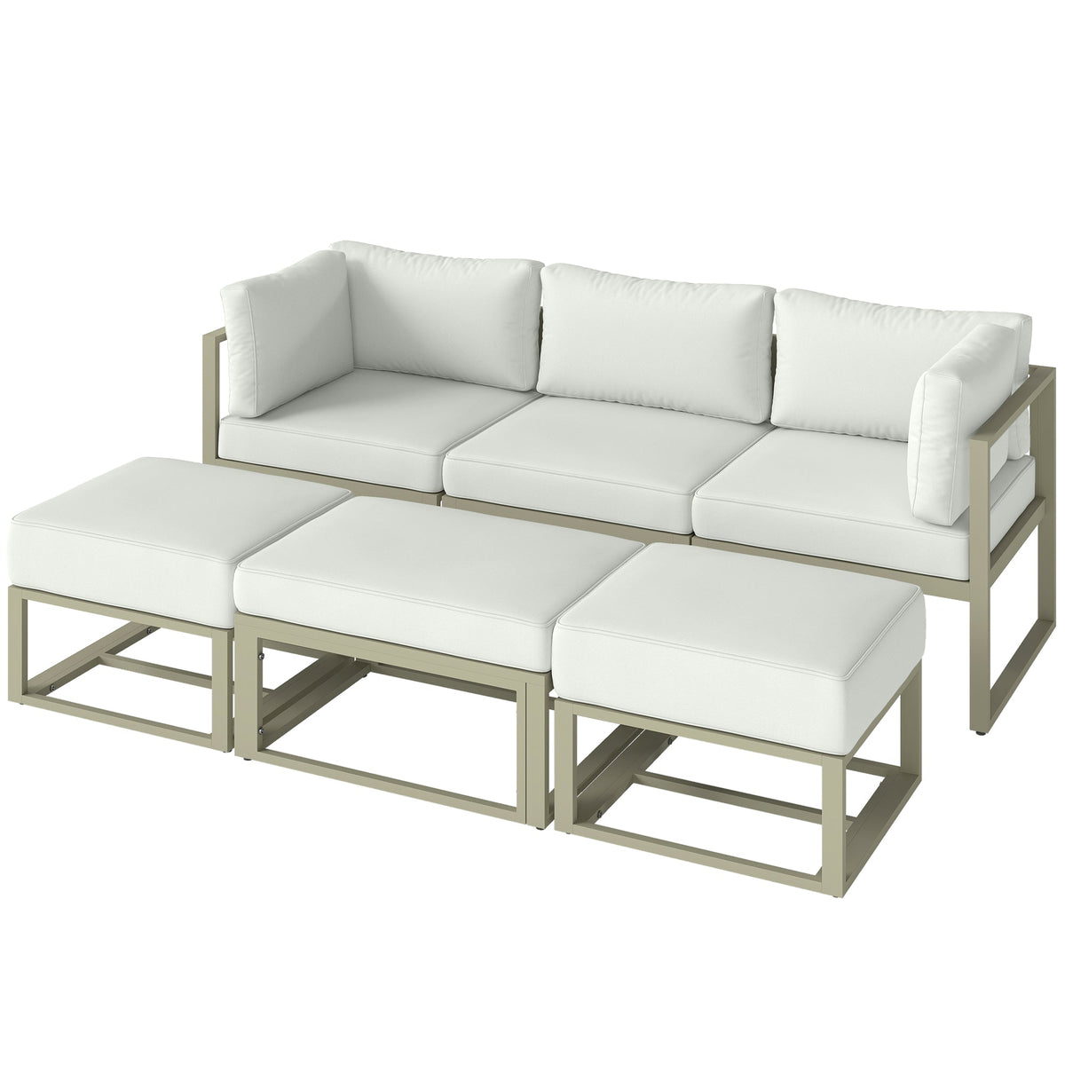 6 Piece Garden Daybed Set with Coffee Table and Footstool, Cream White — product view 2