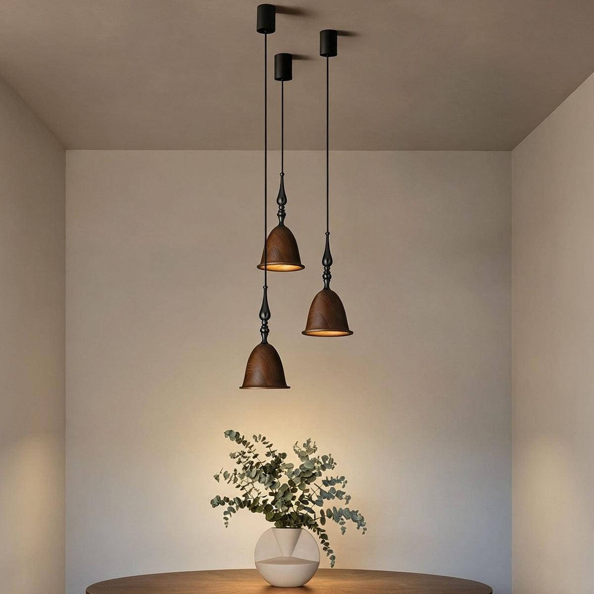 WOMO Small Wood Carved Bell Pendant Light-WM3285 — product view 7