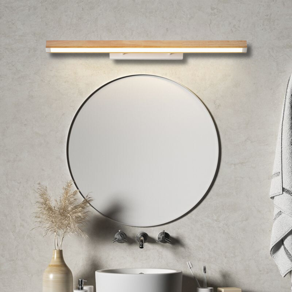 Muto Minimalist Linear Wood Vanity Wall Light for Bathroom — product view 1