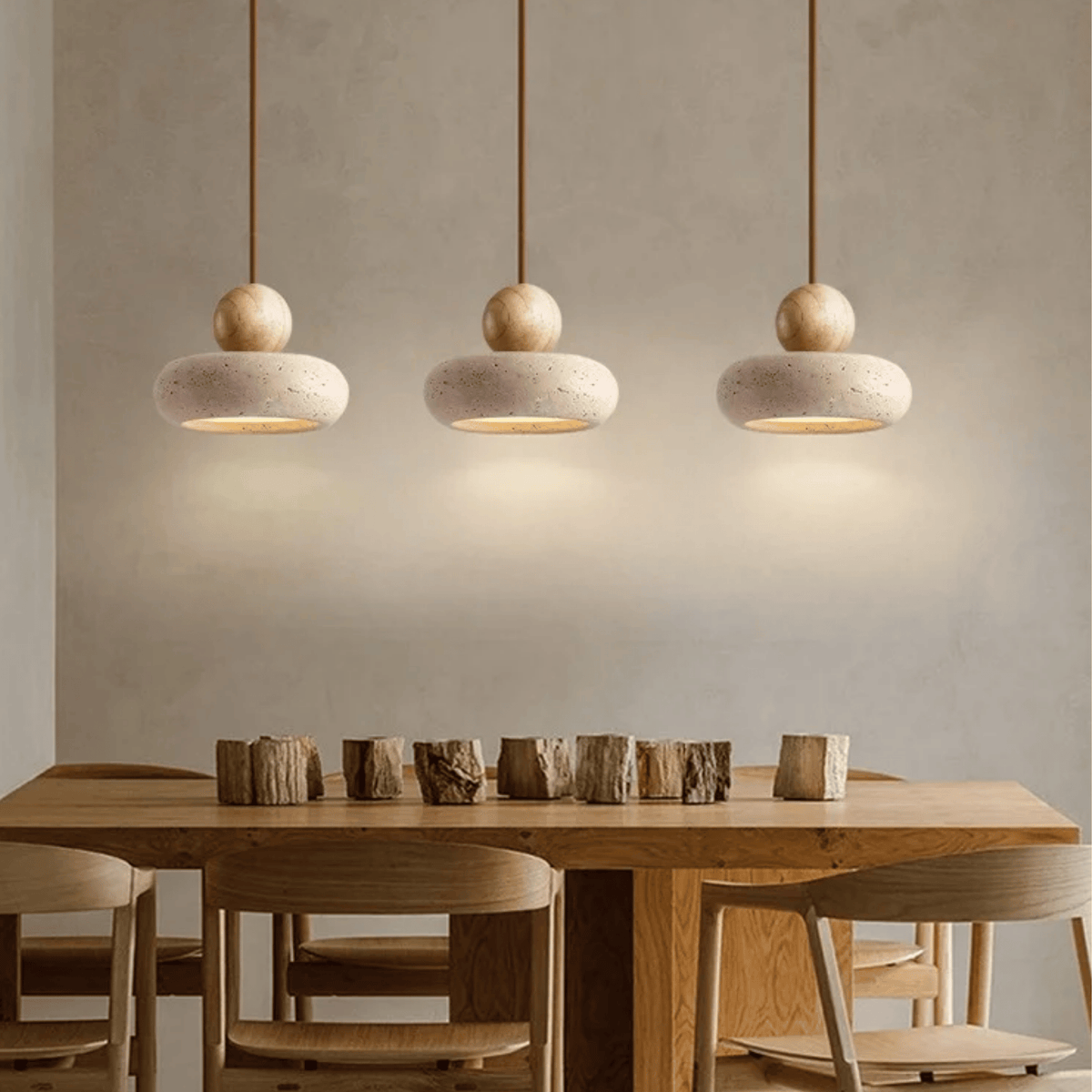 Sunlace Agate LED Pendant Light Natural Stone Minimalist Dining Room Bar — Light Wood Walnut — product view 3