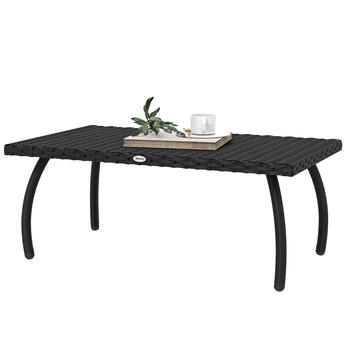 Rattan Garden Coffee Table with All-Weather PE Wicker, Black — product view 2