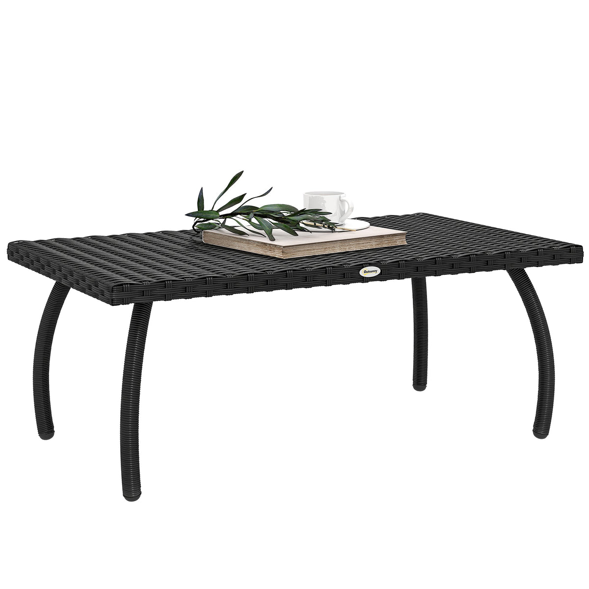 Rattan Garden Coffee Table with All-Weather PE Wicker, Black — product view 1