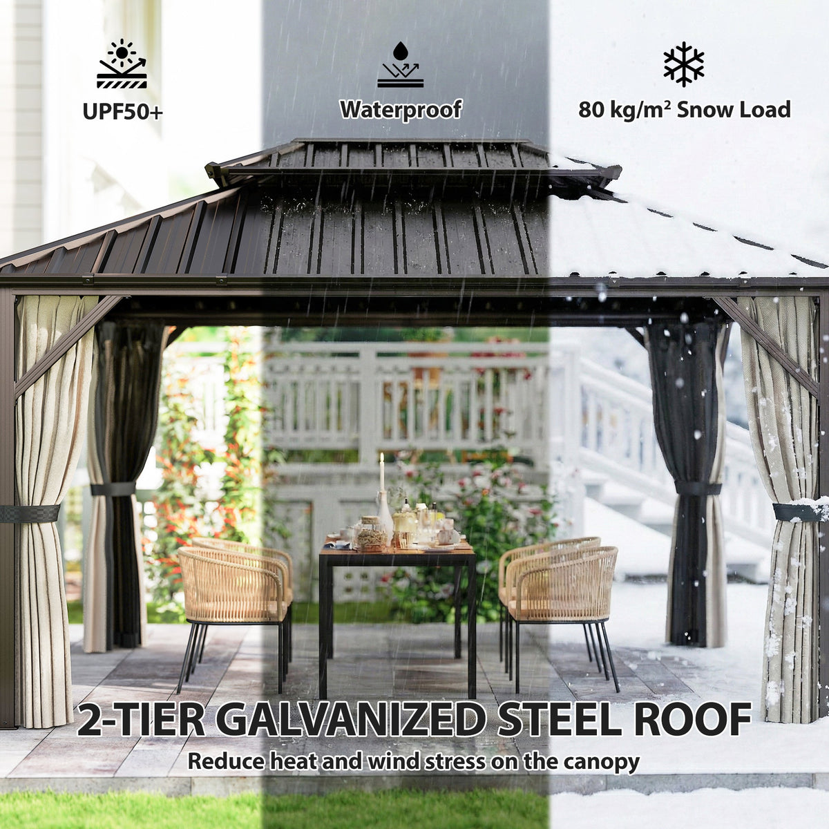 10' x 14' Hardtop Gazebo with Curtains and Netting, Brown — product view 6
