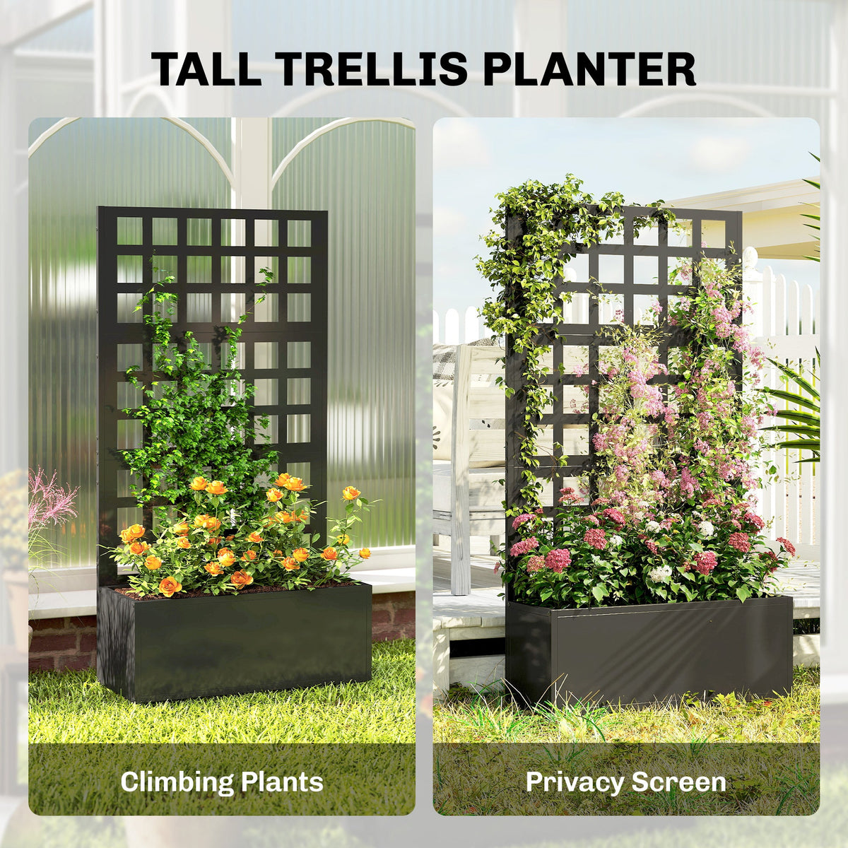 24" x 9" x 44.5" Raised Garden Bed with Trellis and Drainage, Black — product view 7