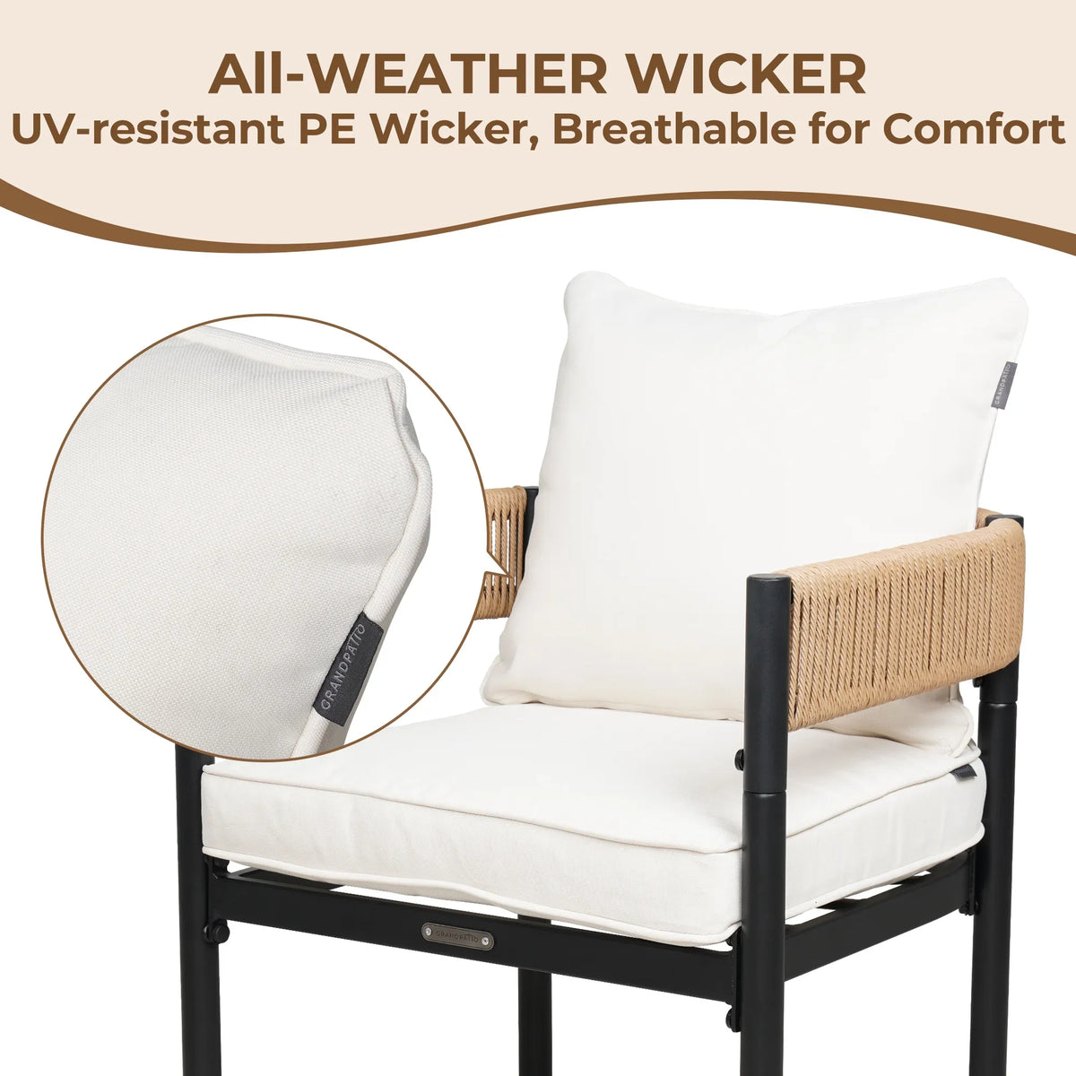 LOUNGE YARD Steel Outdoor Dining Side Chairs, Patio Chairs with Grey Cushions — product view 6