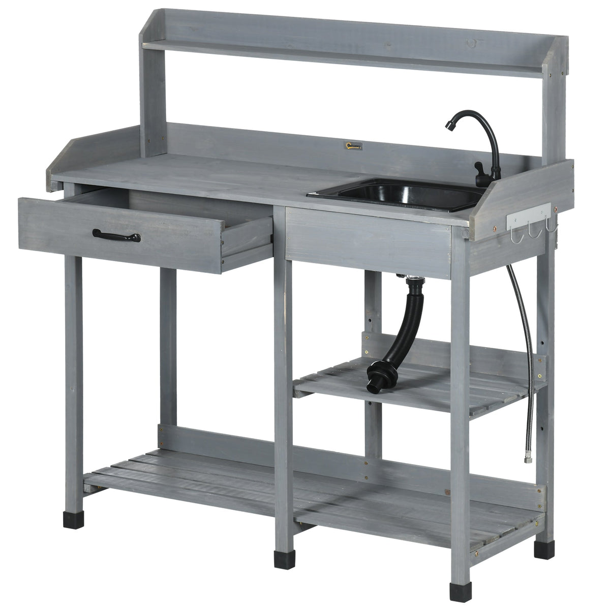 Potting Bench Table with Drawer, Removable Sink, Shelves and Hooks — product view 2
