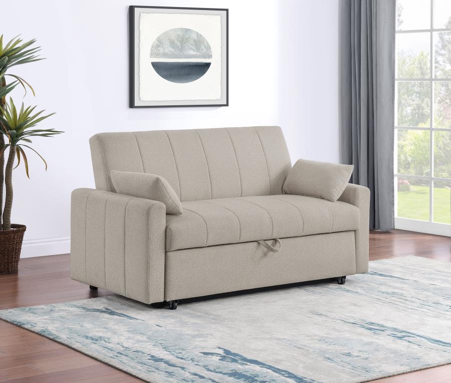 Coaster Portland Latte Boucle Fabric Fold Down Pop Up Sleeper Sofa Bed – 350142 — product view 1