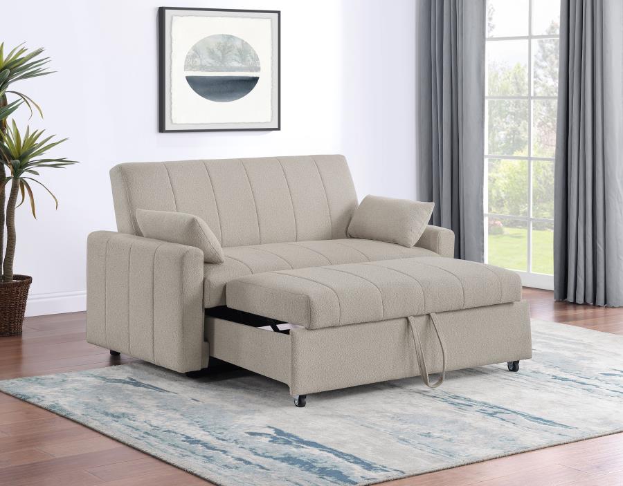 Coaster Portland Latte Boucle Fabric Fold Down Pop Up Sleeper Sofa Bed – 350142 — product view 2