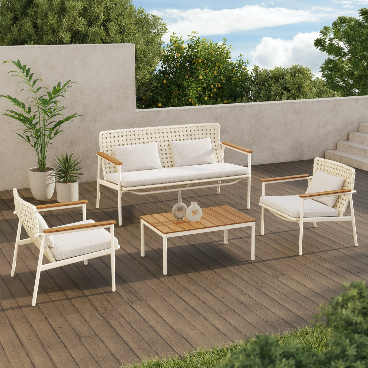 LOUNGE YARD 4-Seat Conversation Sofa Set, Kennae Wicker Outdoor Patio Furniture with Cushions — product view 2