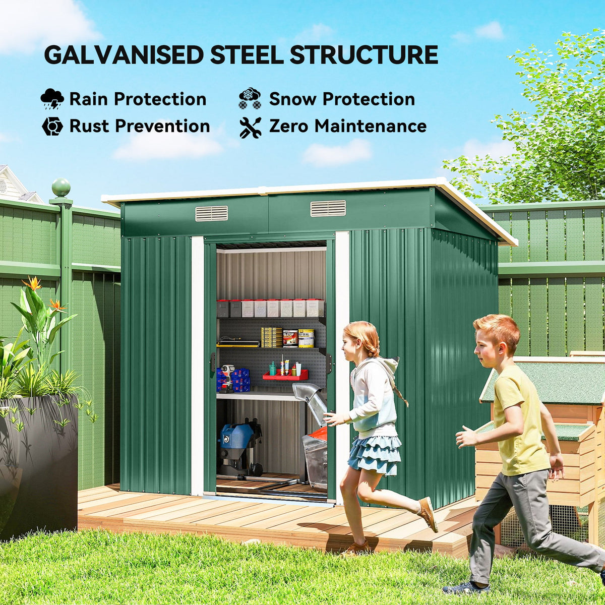 7' x 4' Outdoor Storage Shed with Lockable Double Doors, Green — product view 6