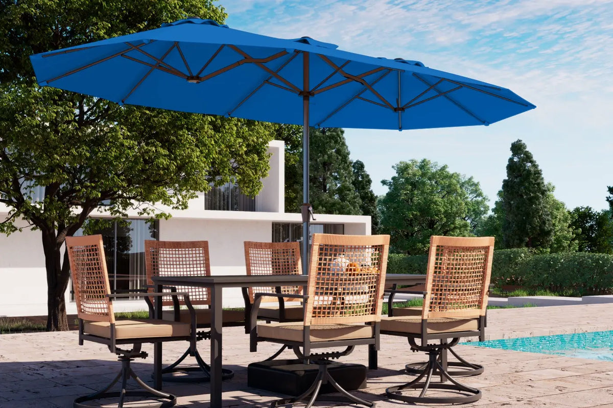 Fiberglass Double-Sided Patio Umbrella with base — product view 2