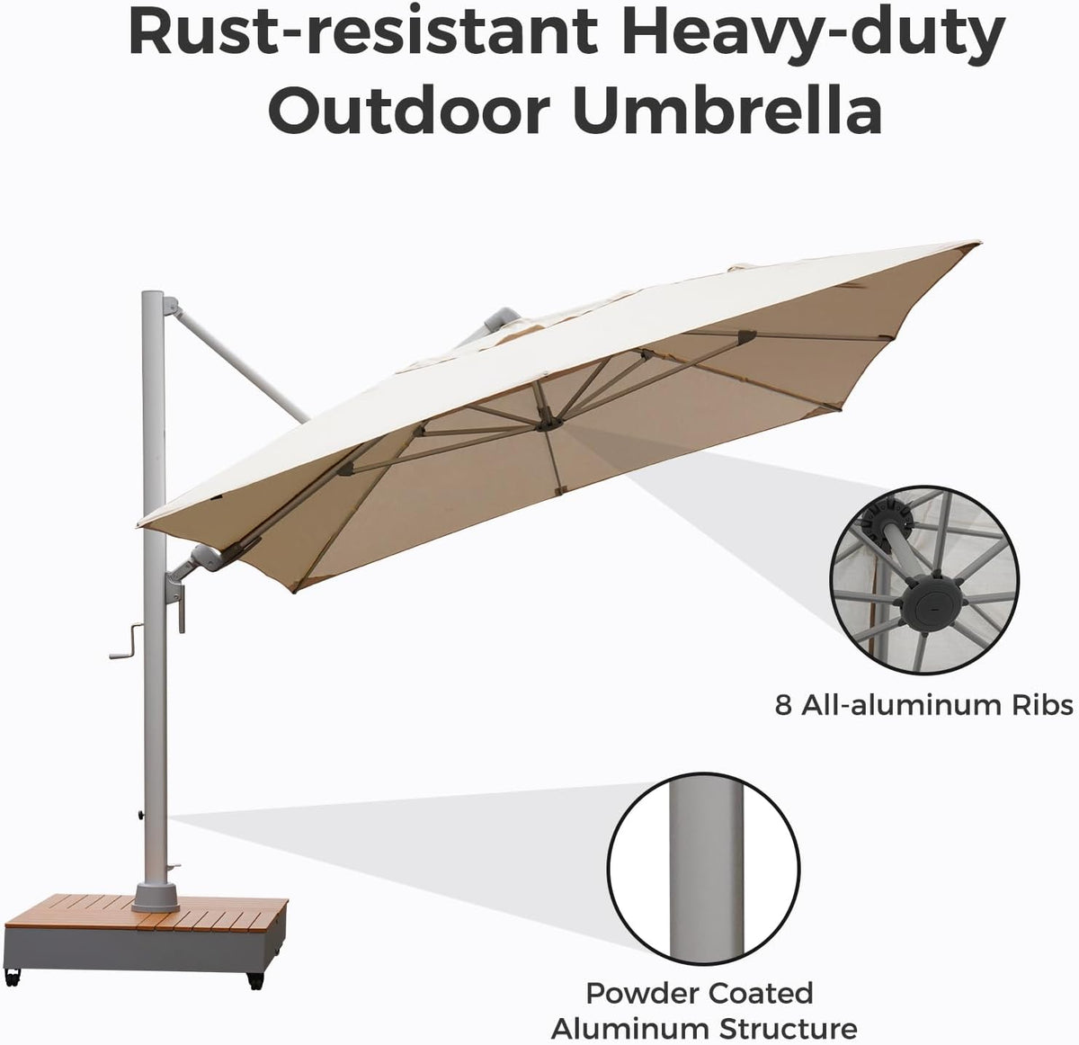 LOUNGE YARD 10x13 FT Sunbrella Cantilever Aluminum Umbrella, 5-Year-Non-Fading — product view 6