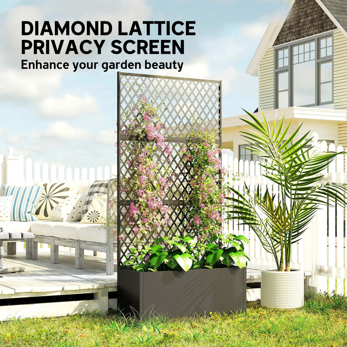 Metal Planter Box with Trellis Privacy Screen, Diamond Lattice — product view 7