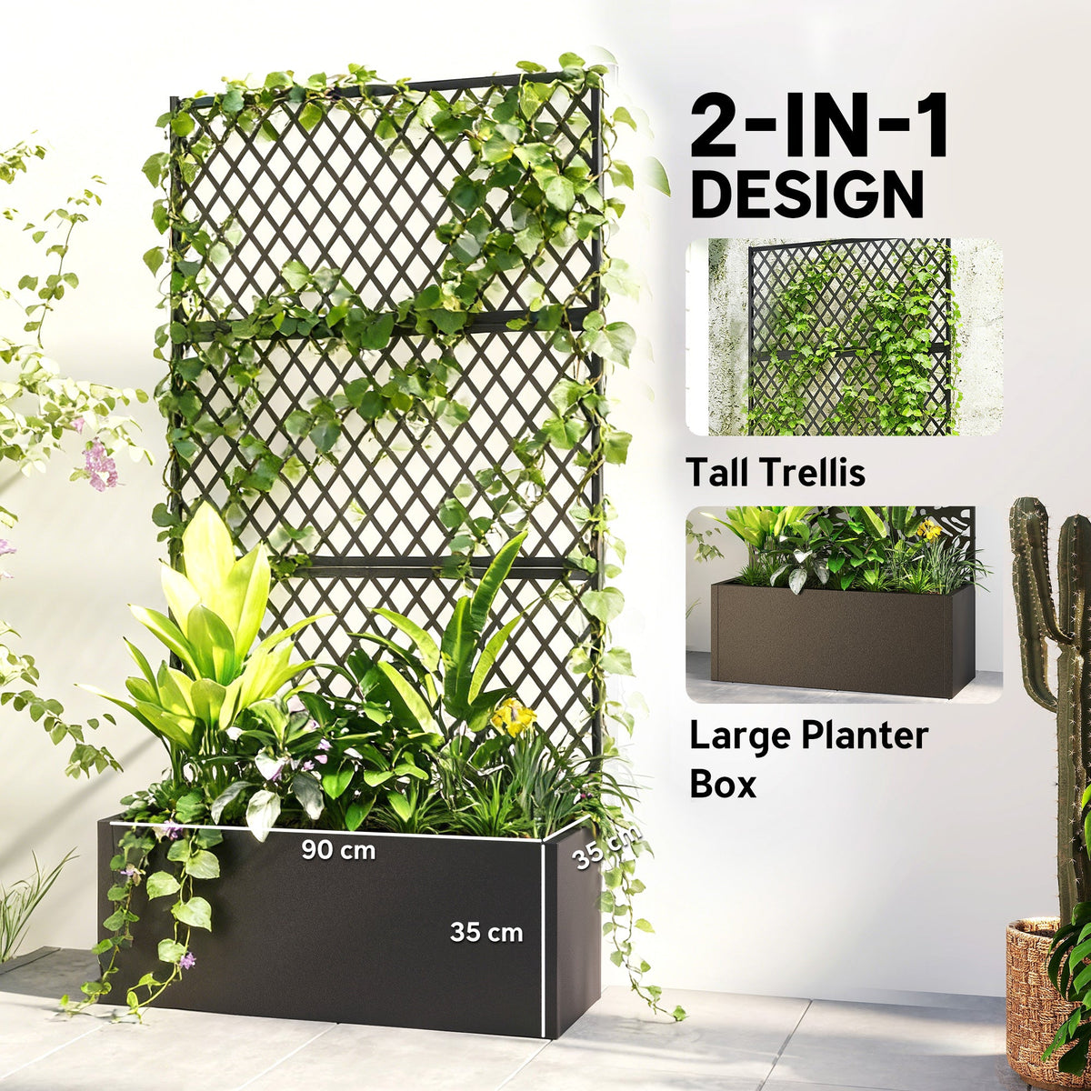 Metal Planter Box with Trellis Privacy Screen, Diamond Lattice — product view 6