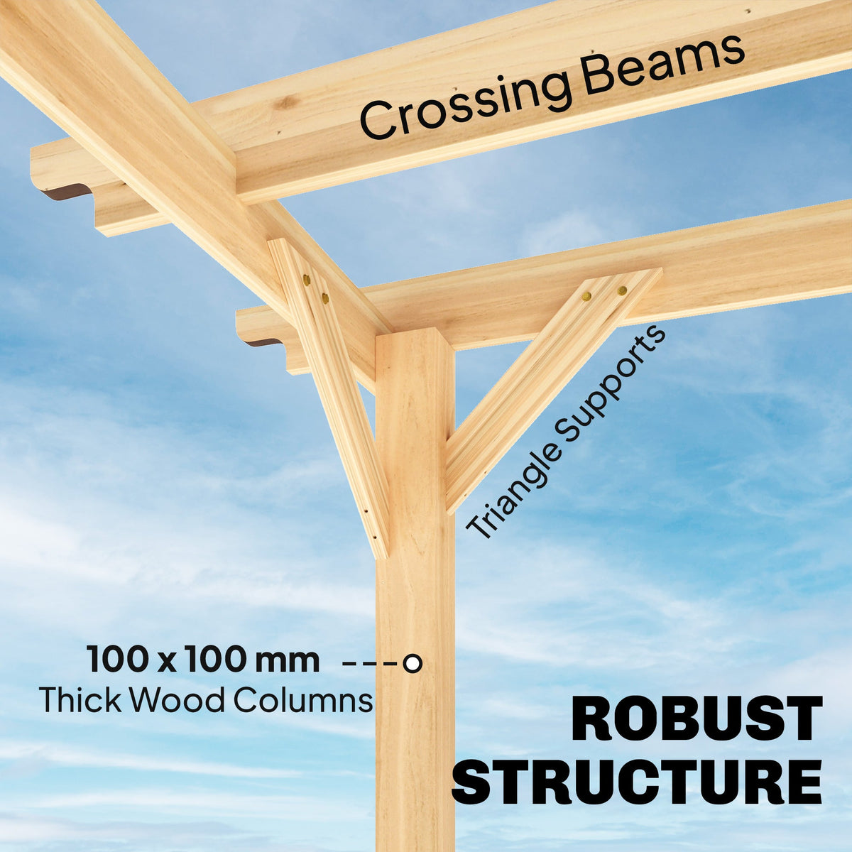 PerArbor 3 x 3 m Natural Wood Pergola Kit with Grape Trellis & Triangle Supports — product view 7