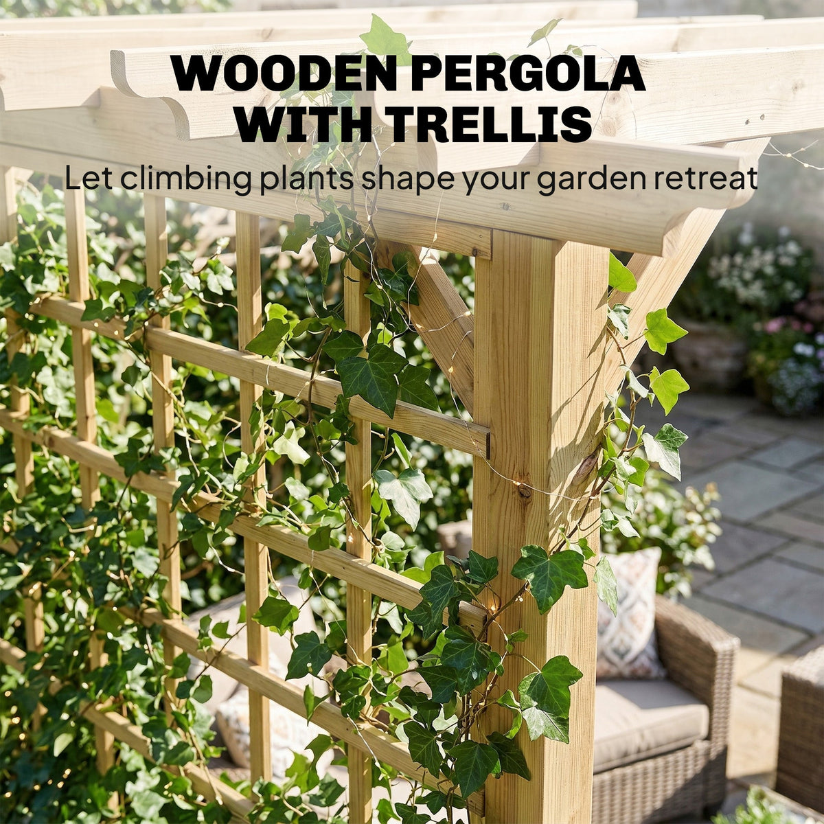 PerArbor 3 x 3 m Natural Wood Pergola Kit with Grape Trellis & Triangle Supports — product view 6