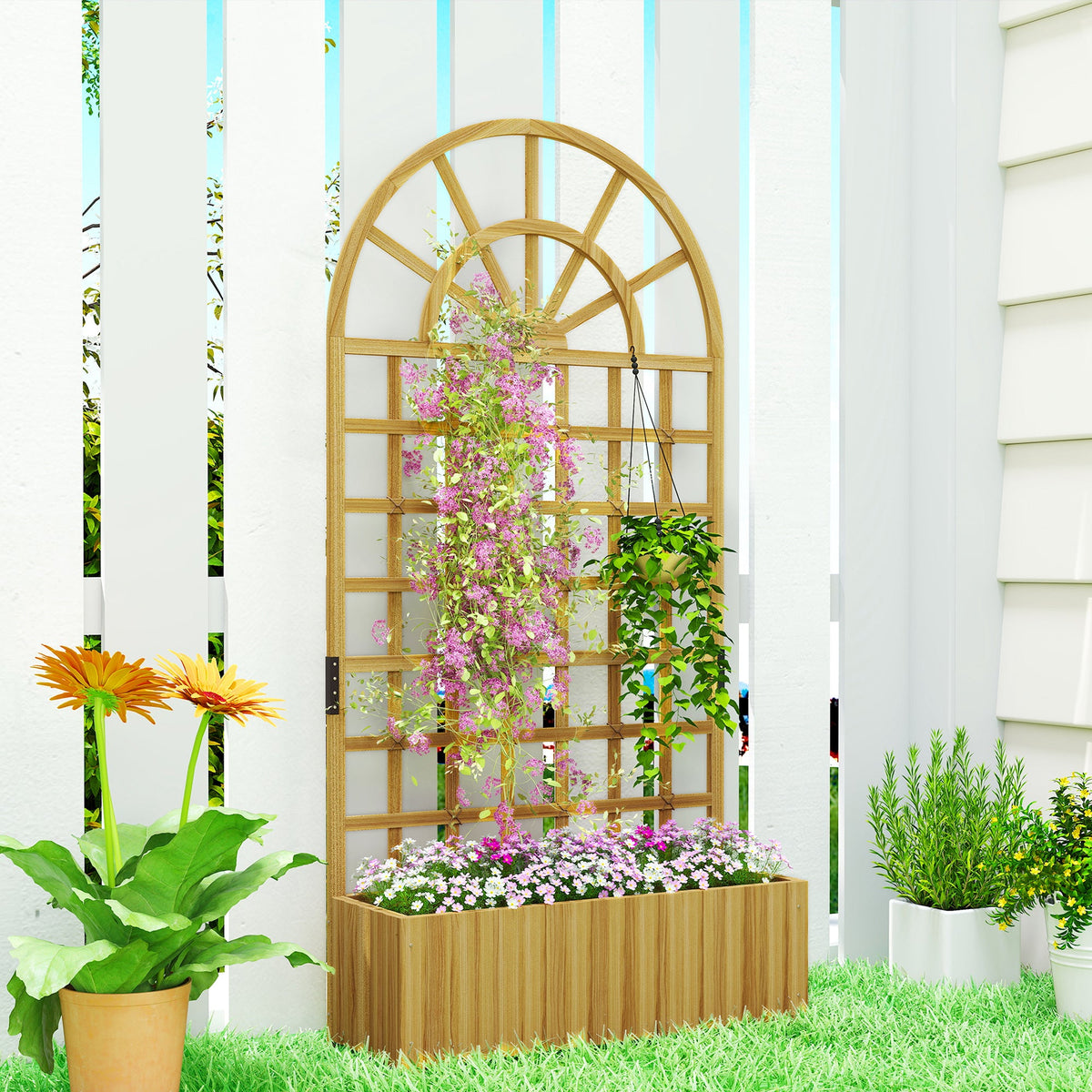 Wooden Raised Planter with Trellis, 90 x 30 x 180 cm — product view 3