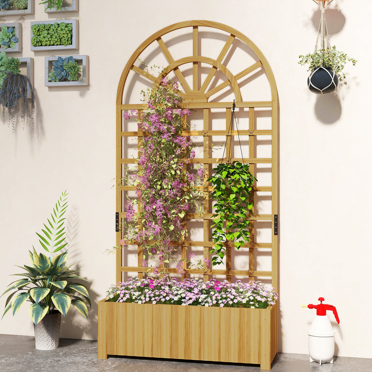 Wooden Raised Planter with Trellis, 90 x 30 x 180 cm — product view 4
