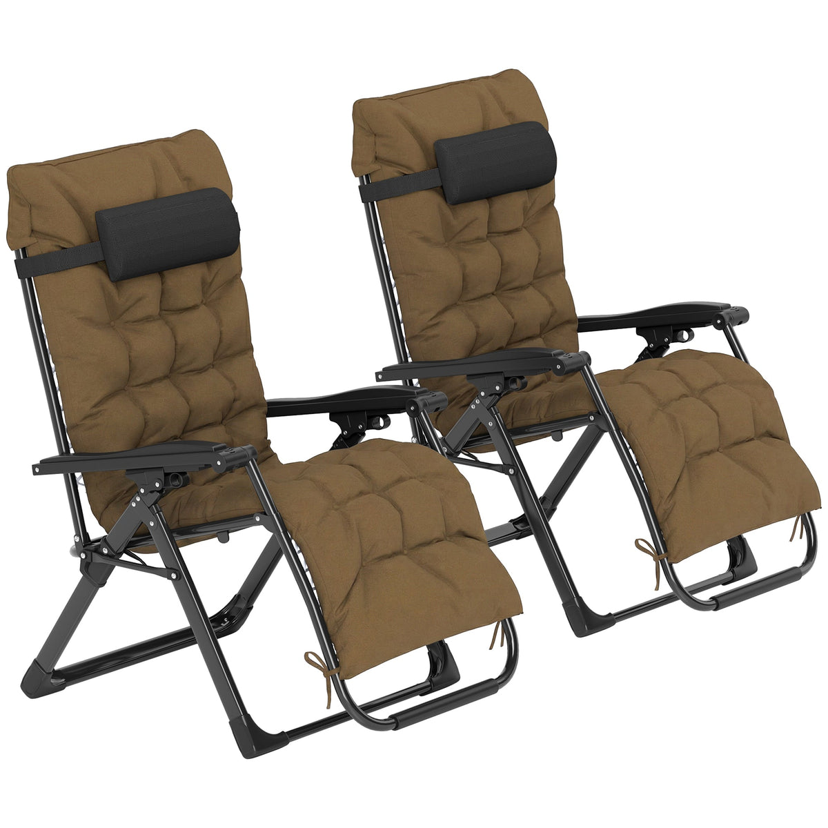 Set of 2 Reclining Zero Gravity Chairs with Cushion, Khaki — product view 2