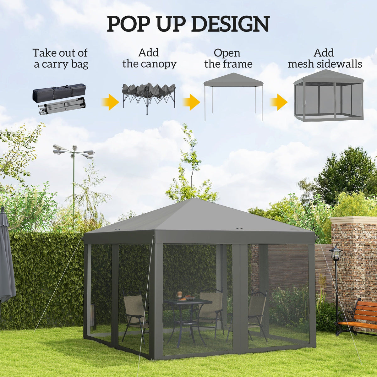 10' x 10' Pop Up Canopy Tent with Mesh Sidewalls and Carry Bag, Light Grey — product view 6