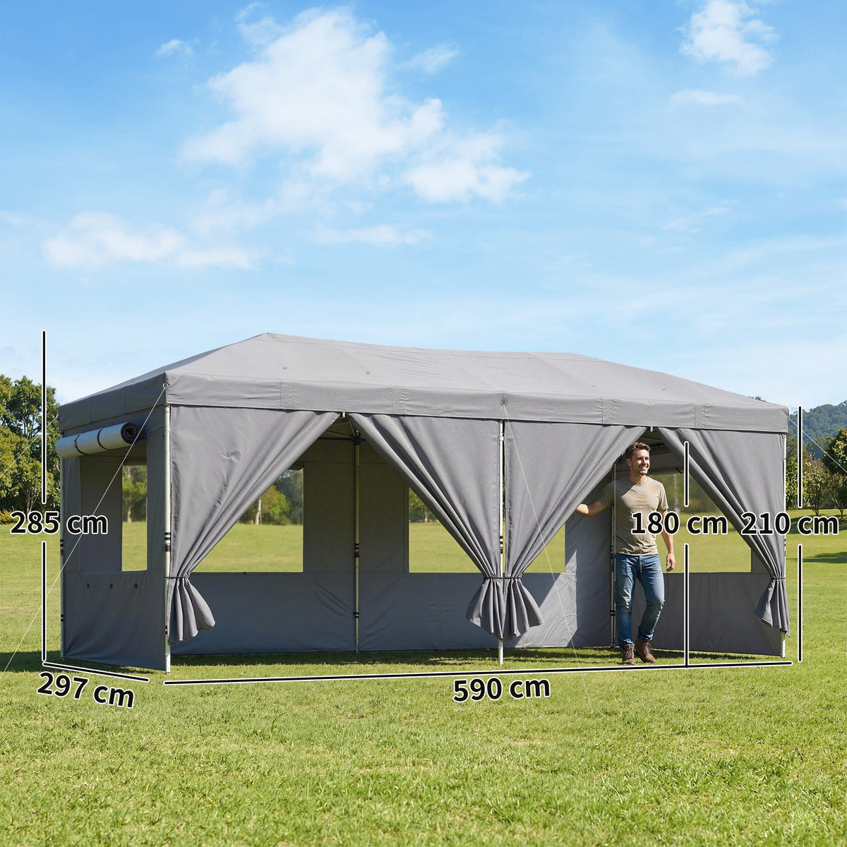 3 x 6 m Pop Up Gazebo with 6 Sidewalls, Wheeled Bag & Sandbags, Dark Grey — product view 5