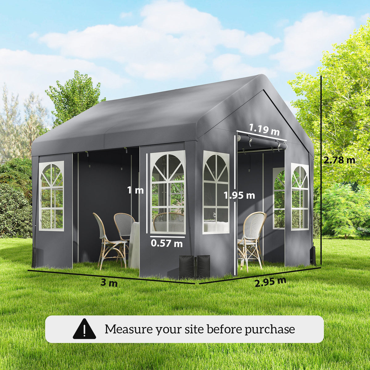 3 x 3 m Heavy Duty Garden Gazebo with Sides, Windows & 4 Weight Bags, Grey — product view 5