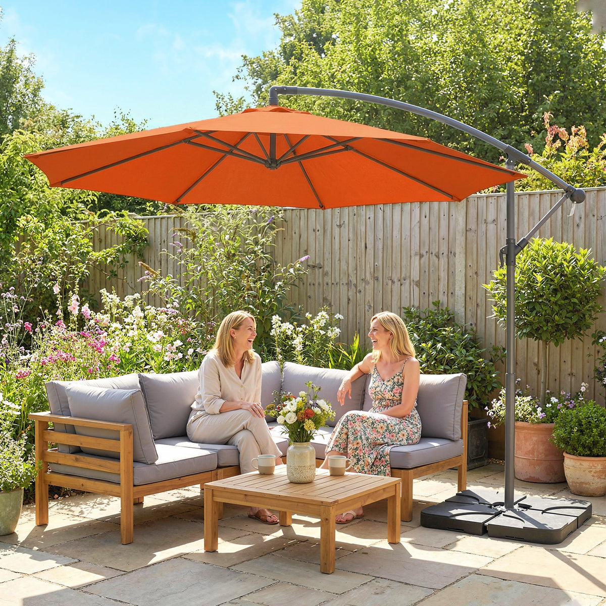 3 m Cantilever Parasol with Weights, Cover & Cross Base, Orange — product view 4