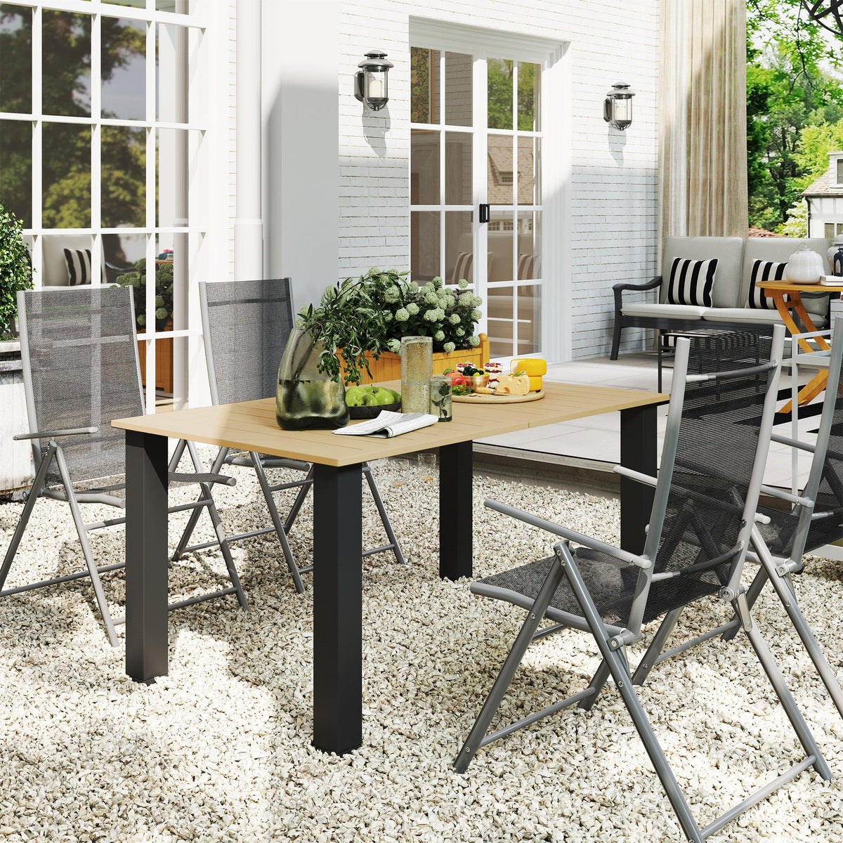 150 x 90 x 73 cm Garden Dining Table with Parasol Hole, Brown — product view 4