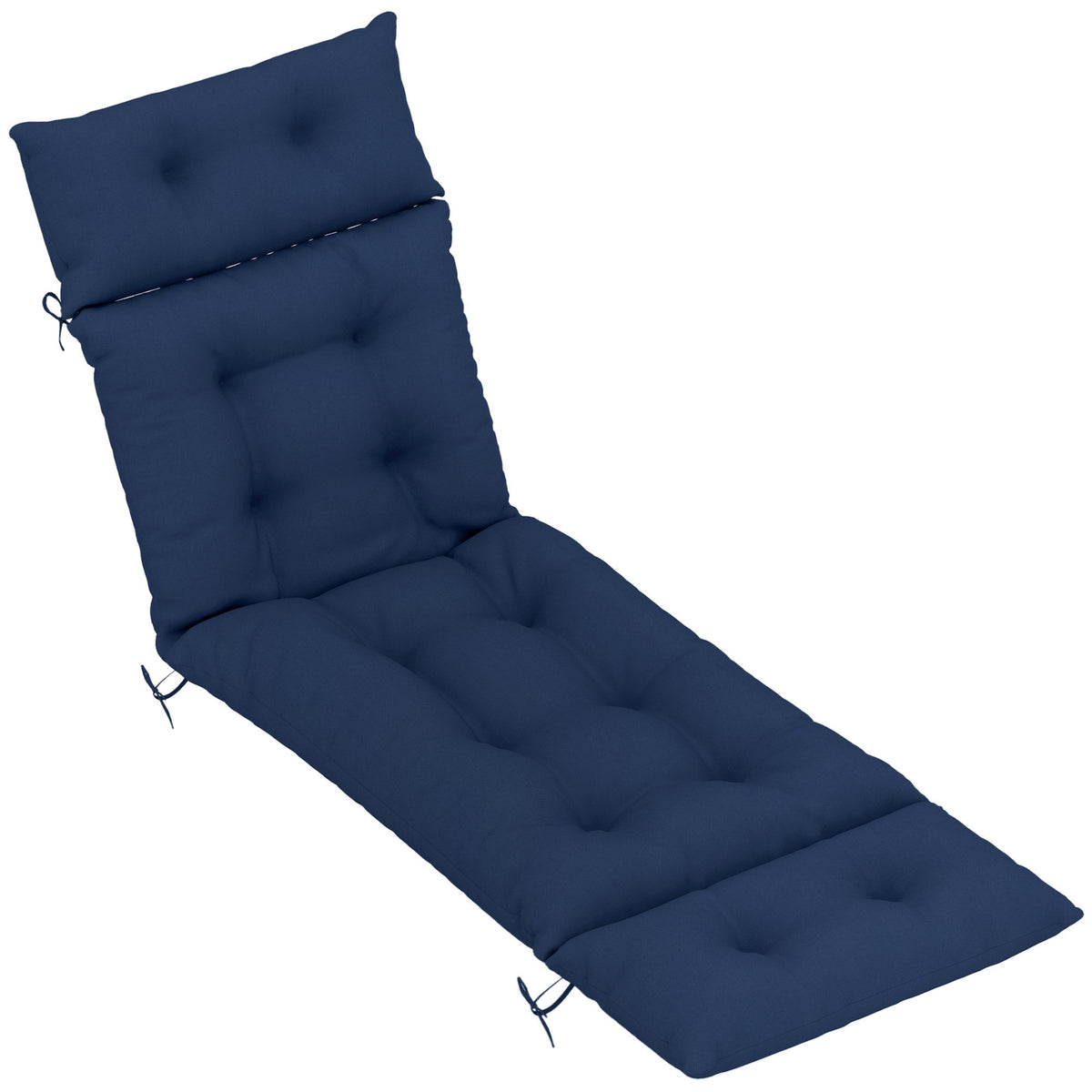 Tufted 74.8" x 22" x 4" Outdoor Chaise Lounge Cushion with Ties, Navy Blue — product view 1