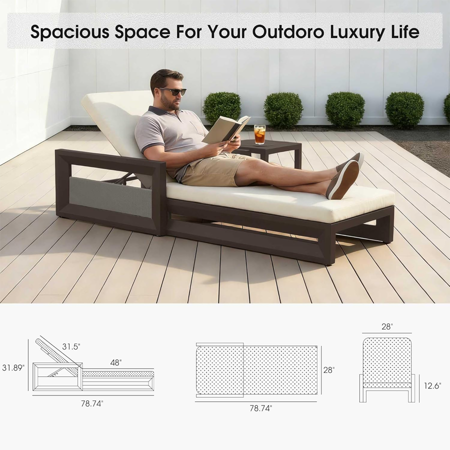 PURPLE LEAF Caesar Outdoor Chaise Lounge 2 in 1 Design Reclining Lounger Chair with Cushion Deluxe Aluminum Oversize Pool Lounge Chairs with Armrests & Backrest for Patio Poolside Backyard — product view 3