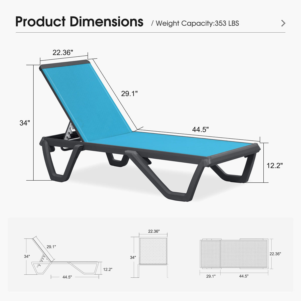 PURPLE LEAF Outdoor Chaise Lounge Patio Chair 5 Positions Adjustable Aluminum Frame with Textilene Seat Lightweight and Durable Pool Chaise Lounge for Patio Poolside Beach Yard — product view 4