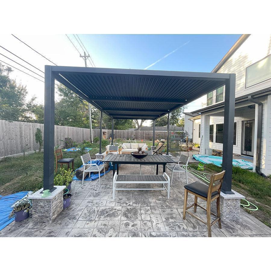 PURPLE LEAF Caesar Louvered Pergola Outdoor Adjustable Louvre Shade Modern Patio Aluminum Pergola with Yellow Lights — product view 7