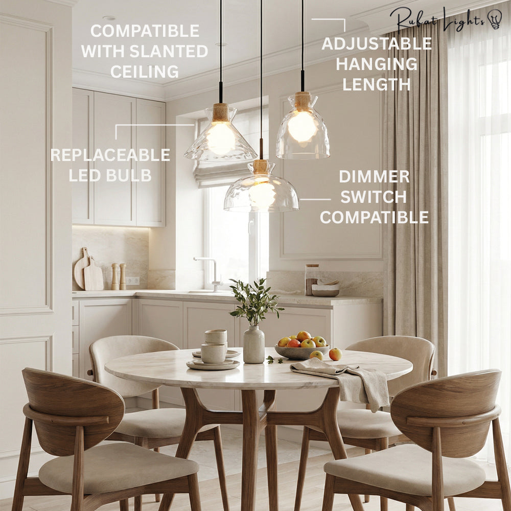Elegance Glass Lampshade Pendant Light Modern Height Adjustable Dining Room — Small Medium Large — product view 6