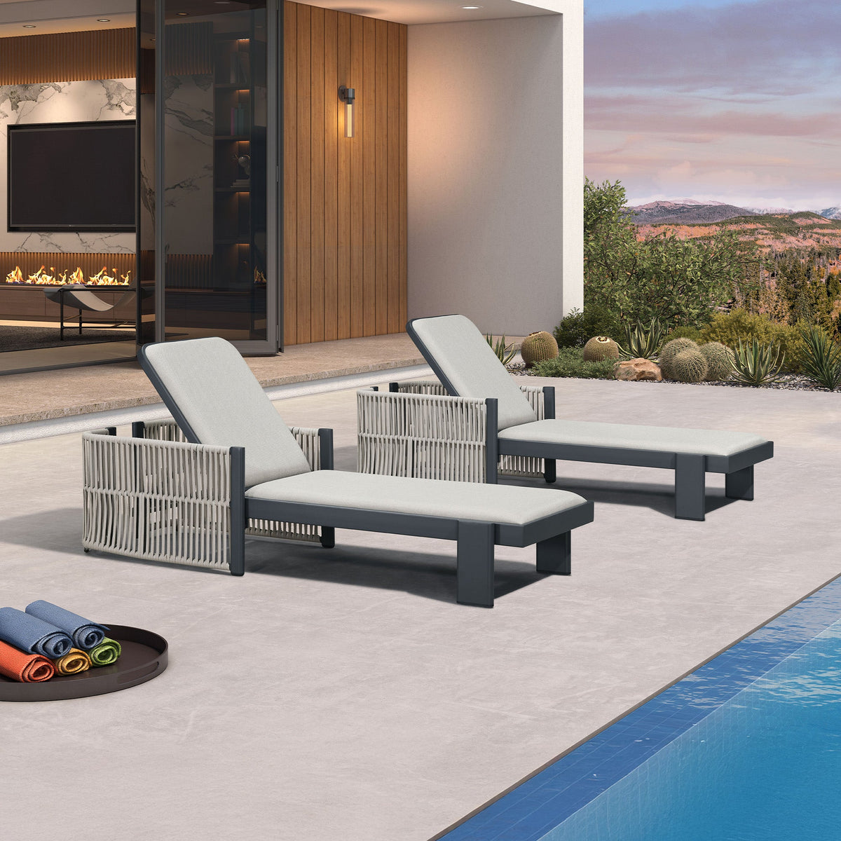 PURPLE LEAF Outdoor Chaise Lounge with Wraparound Armrests and Cushion Aluminum Reclining Tanning Pool Lounge Chairs for Patio Poolside Backyard — product view 2