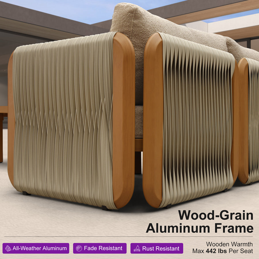 PURPLE LEAF Byron Enclosed Modular Outdoor Sectional with Wide-Band Woven Design and Wood-Grain Aluminum Frame for Luxury Backyard Lounge — product view 4