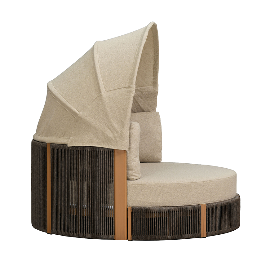 PURPLE LEAF Outdoor Round Daybed Chaise Lounge with Adjustable Canopy for Patio, Olefin fabric cover, thickened seat and back cushion, adjustable canopy, all weather aluminum frame, elegant wicker design — product view 4
