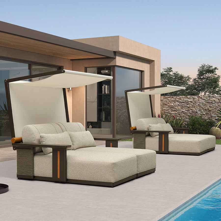 PURPLE LEAF Outdoor Chaise Lounge Modern Aluminum Teak Finish Lounge Chair with Thick Cushion and 2 Pillows Elegant Style Lounger for Residential Commercial Patio Pool and Villa — product view 2
