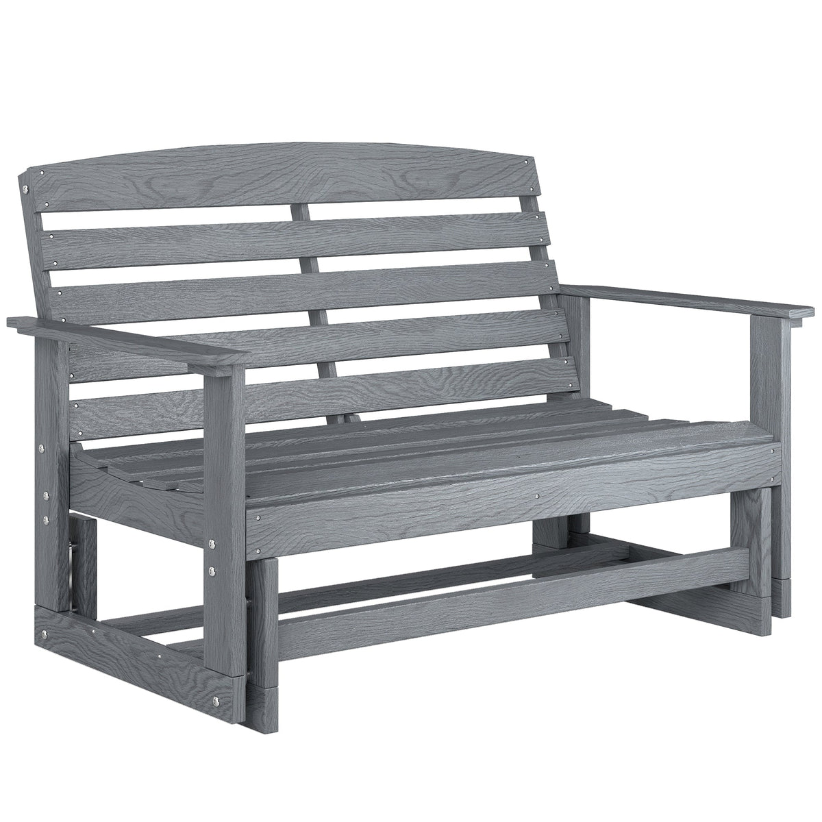 2-Person Outdoor Glider Bench w/ Slatted HDPE Frame for Backyard Garden Porch, Distressed Gray — product view 2