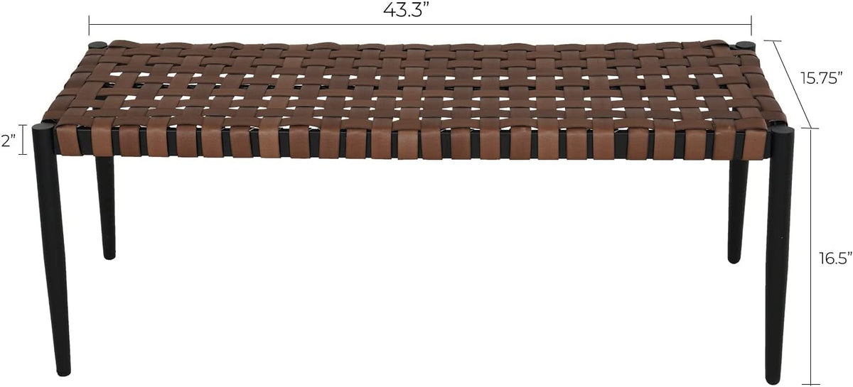 LOUNGE YARD Outdoor/Indoor 2-Seat Bench,Steel Frame Leather-Look Resin Wicker Bench for Small Front Porch Entryway Bench — product view 7