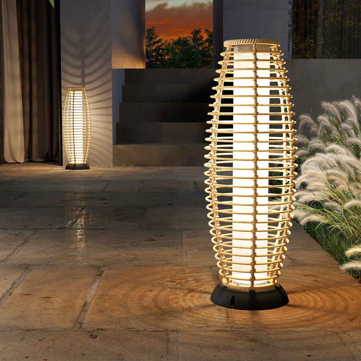LOUNGE YARD Floor Lamp Outdoor Lamp Patio Lights Solar Powered Lantern Weather–Resistant Rattan Deck Lights, Lamp Large-Sized for Garden — product view 5