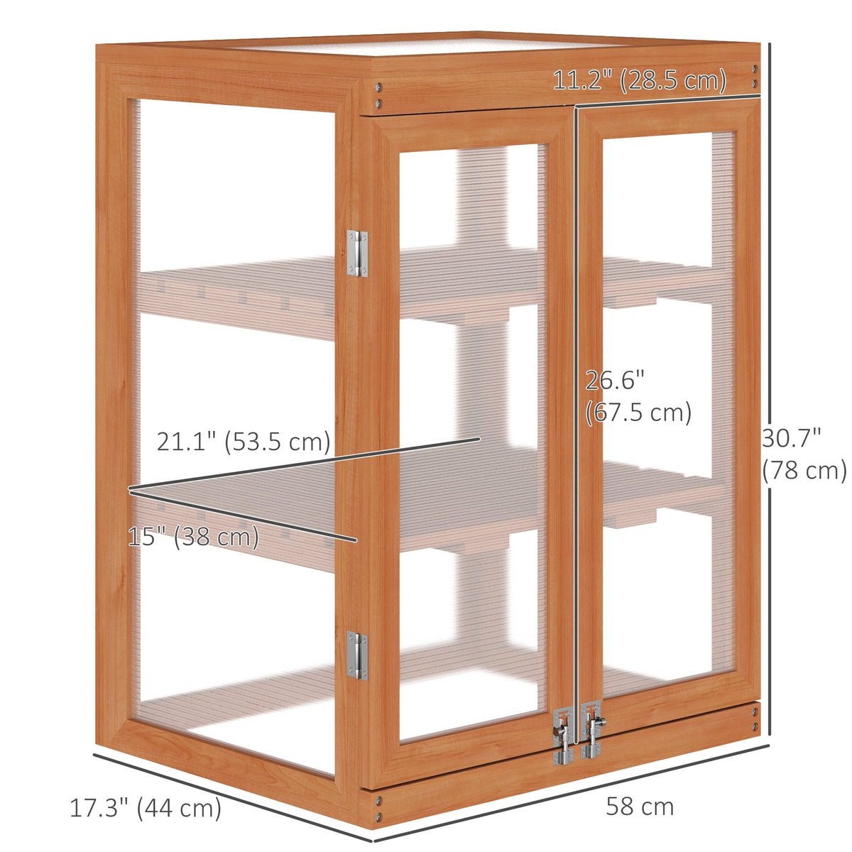 Wooden 2 Tier Cold Frame Greenhouse with Polycarbonate Panels, Orange — product view 5