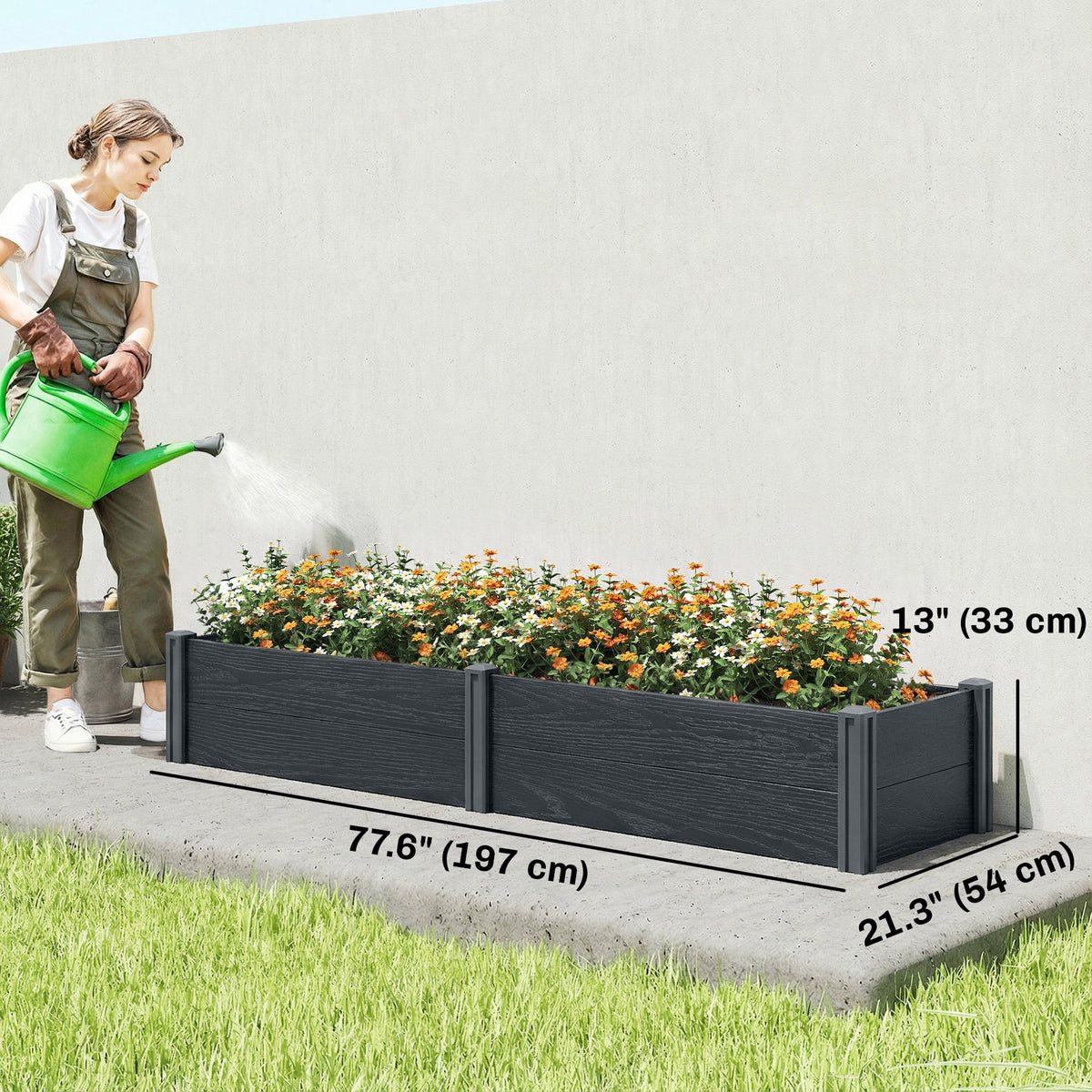 6.5 x 2 x 1ft Vinyl Raised Garden Bed with Divider, Grey Wood Effect — product view 5